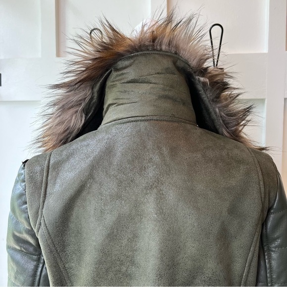 Wilson Leather Jacket Women Full Zip Green Coat Suede Faux Fur Medium FLAWS - Picture 9 of 15